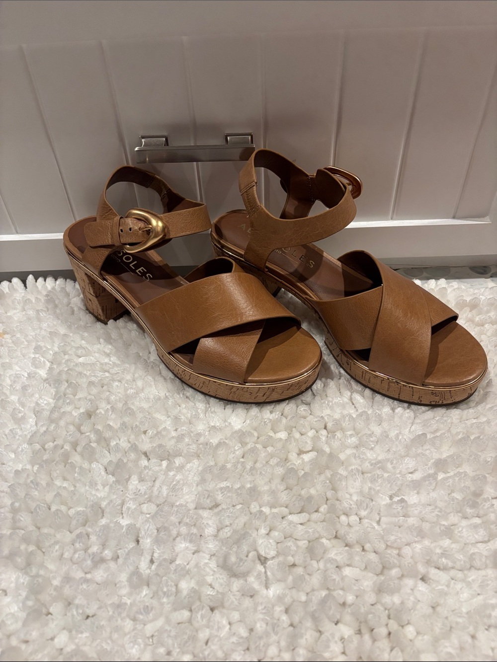 AEROSOLES Tan Cork Platform Wedge Sandals
